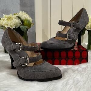 Michael Kors Suede Leather Double Strap Platform High Heel Mary Jane’s Gray 5.5
